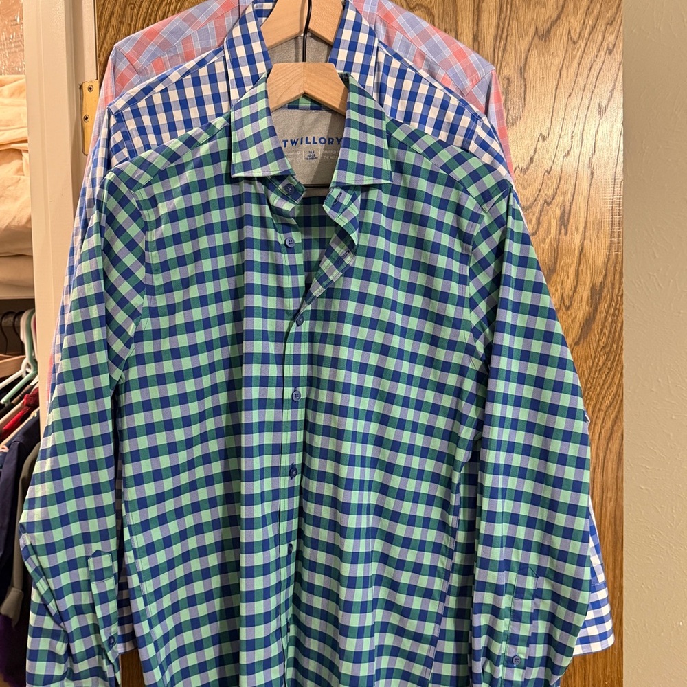 3 Men's Twillory Performance checkered shirts - Green, blue, orange